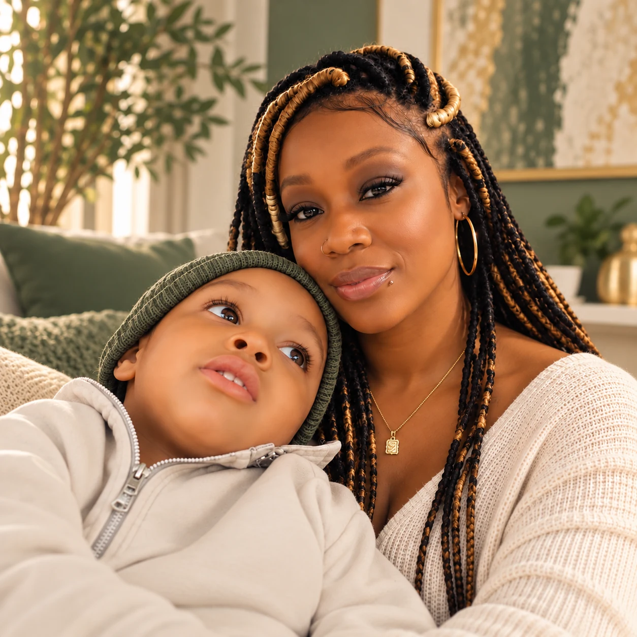 Founder of Awakened T.R.U.T.H with her son Kamari in a warm family portrait